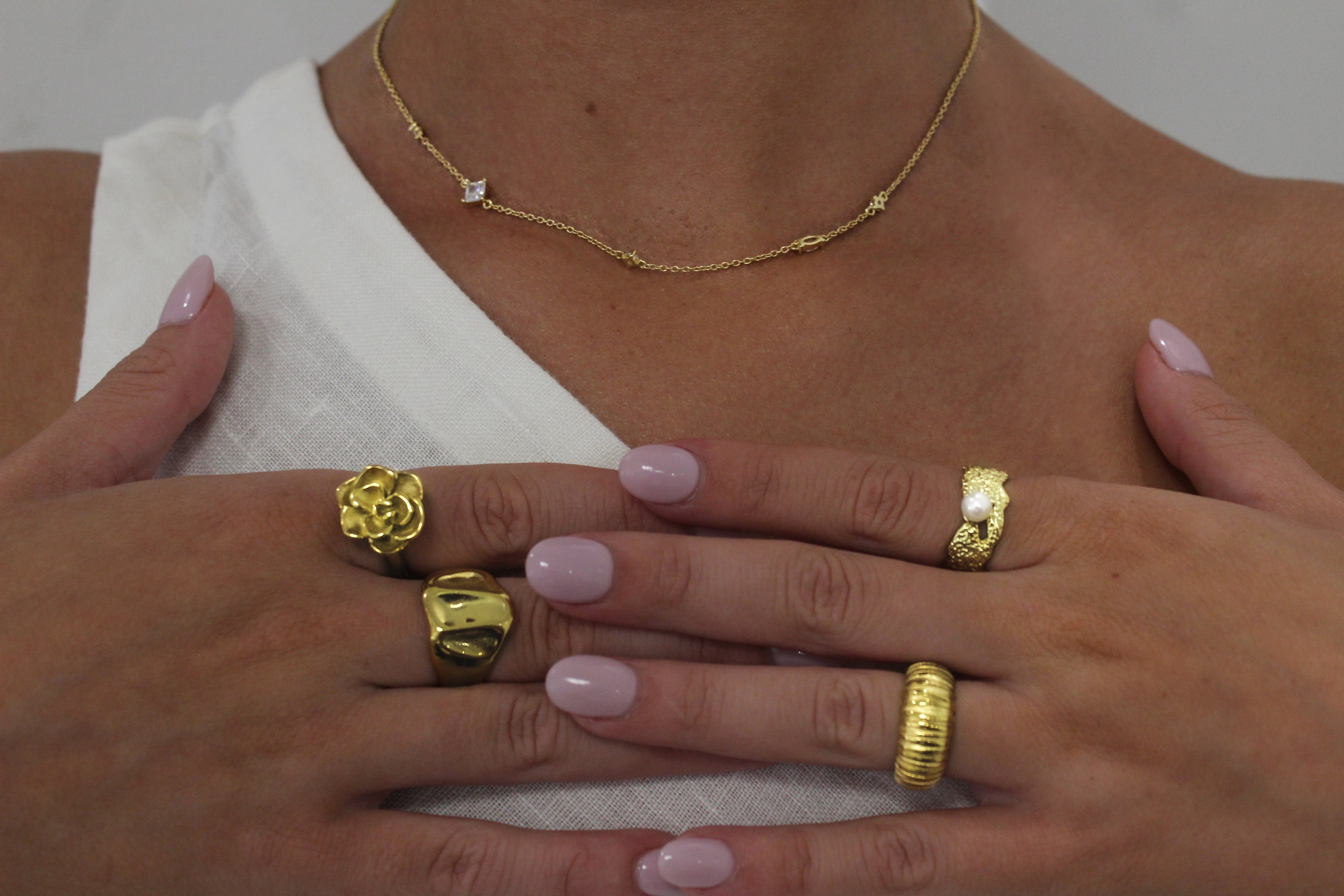 Teall Gold Necklace with Clear Stone Detailing