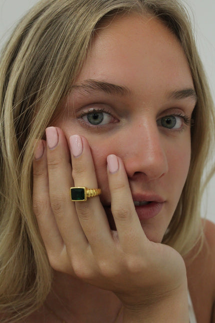 Gold Chunky Emerald Ring by Teall