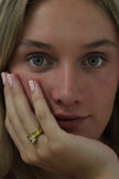 Teall gold ribbed ring with clear geometric stone