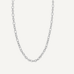 Silver chain necklace on a light gray background