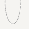 Silver chain necklace on a light gray background