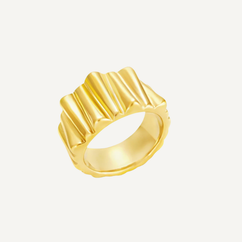 Liv Ring by Teall Jewellery Perth WA – waterproof tarnish-free gold ridged band ring.