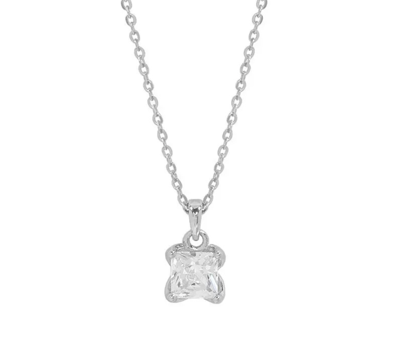 Silver necklace with a butterfly pendant on a white background