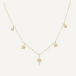 Gold necklace with star-shaped pendants on a white background