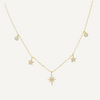 Gold necklace with star-shaped pendants on a white background
