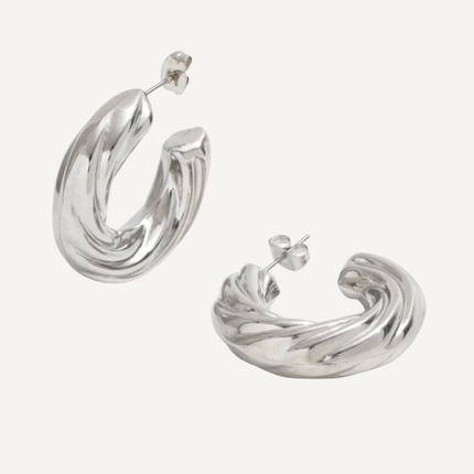 Silver Statement Twist Hoop Studs by Teall 