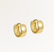 Gold hoop earrings on a light gray background, Siena Huggies by Teall Jewellery Perth Australia 
