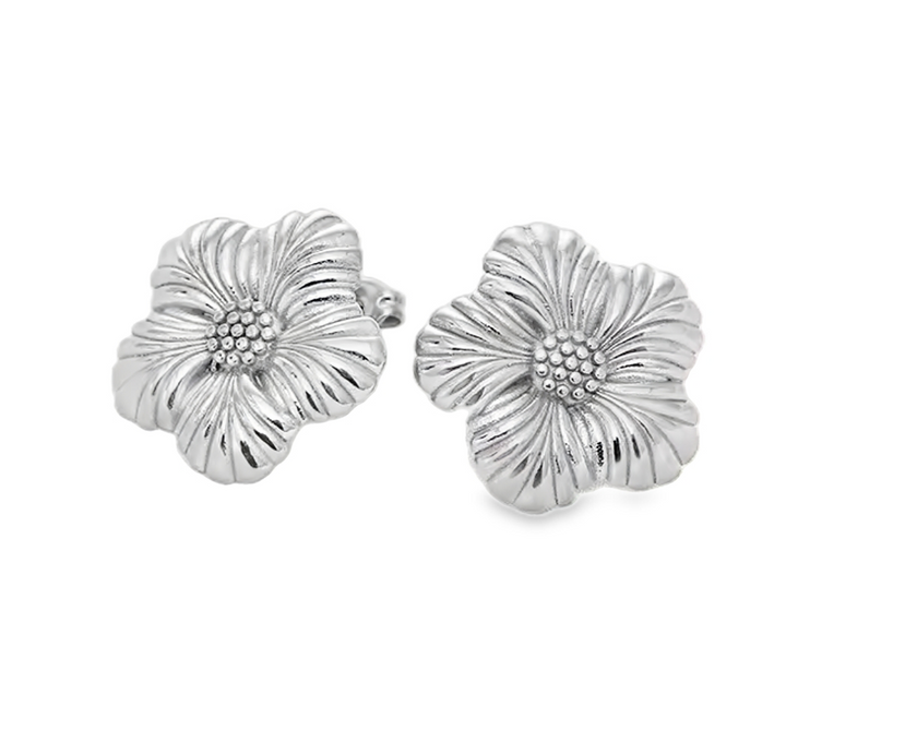 Teall Silver Flower Statement Stud Earrings 