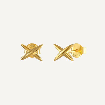Stassi stud earrings by Teall – 18k gold plated sterling silver 925, hypoallergenic cross design studs, durable and affordable jewellery