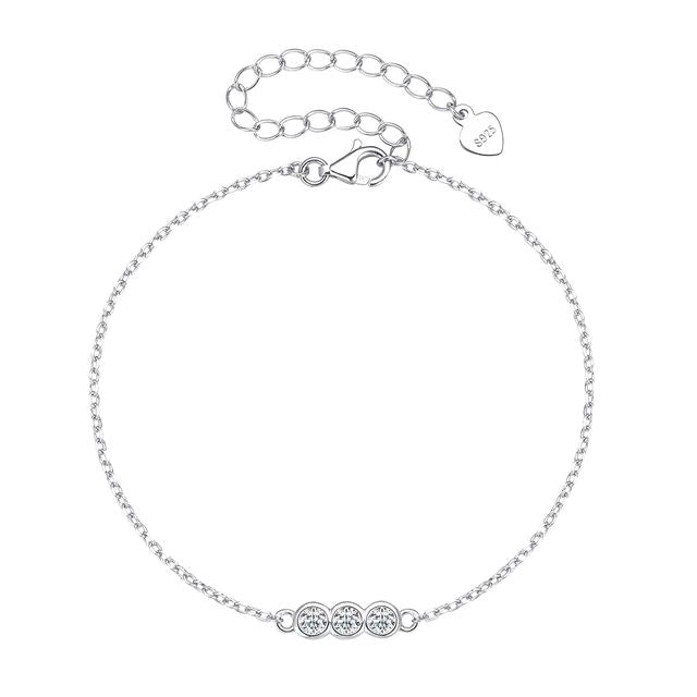 Sterling silver bracelet with three clear gemstones on a chain by Teall Jewellery.