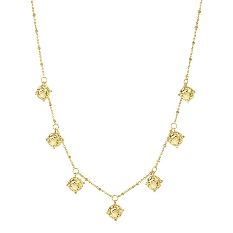 18k gold-plated necklace with seven round pendant detailing, suitable for everyday wear, available at our Claremont, Perth store.