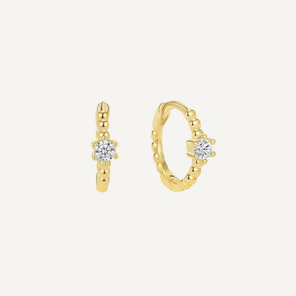 Valentina Earrings by Teall Jewellery Perth WA – sterling silver 18k gold plated huggie hoops with stone, hypoallergenic