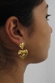 Gold Stud Statement Earrings with Drop Heart Pendant by Teall